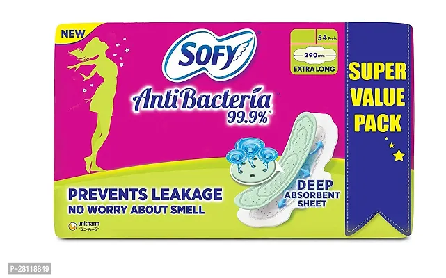 Sofy Anti Bacteria Extra Long Sanitary Pads (Pack of 54 Pads)