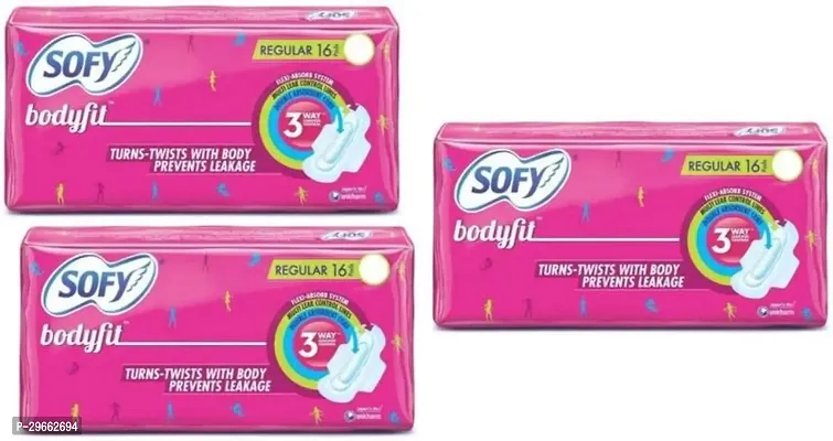 SOFY BodyFit Regular 16+16+16 Sanitary Pad For Woman Sanitary Pad (Pack of 48)-thumb0