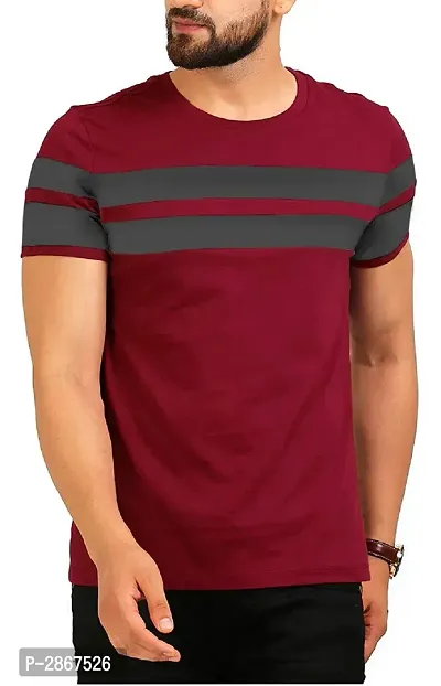 Seven Rocks Men's Red Self Pattern Cotton Round Neck Tees-thumb0