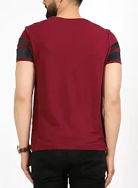 Seven Rocks Men's Red Self Pattern Cotton Round Neck Tees-thumb1