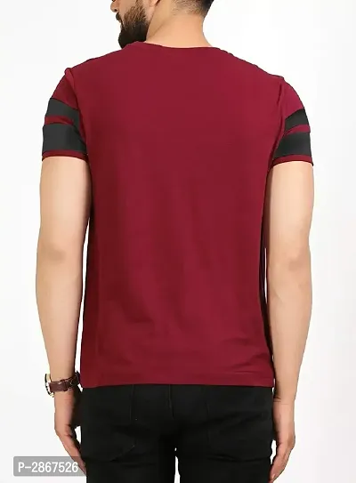 Seven Rocks Men's Red Self Pattern Cotton Round Neck Tees-thumb2