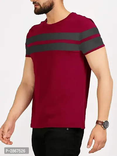 Seven Rocks Men's Red Self Pattern Cotton Round Neck Tees-thumb3