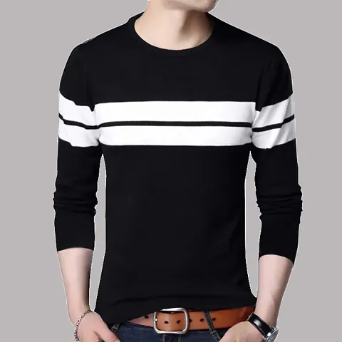 Men's Self Pattern Cotton Round Neck T Shirt
