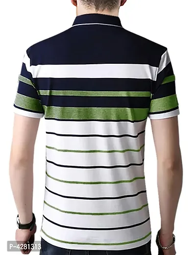 Men's White Cotton Striped Polos-thumb3