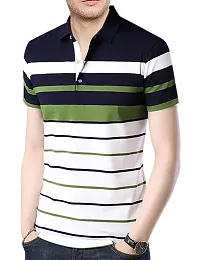 Men's White Cotton Striped Polos-thumb1