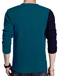 Men's Navy Blue Cotton Colourblocked Round Neck Tees-thumb2