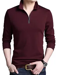 Men's Maroon Solid Cotton Polos-thumb1