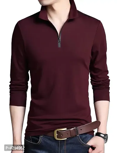 Men's Maroon Solid Cotton Polos-thumb0