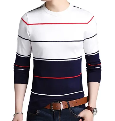 Branded Striped Cotton Round Neck T Shirt