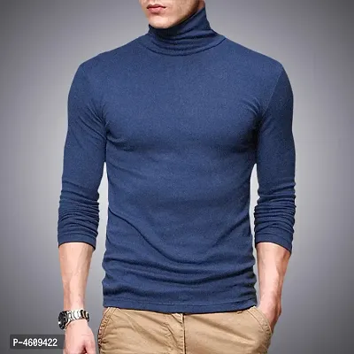Men's Solid Cotton High Neck T-Shirt-thumb0