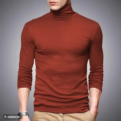 Men's Solid Cotton High Neck T-Shirt