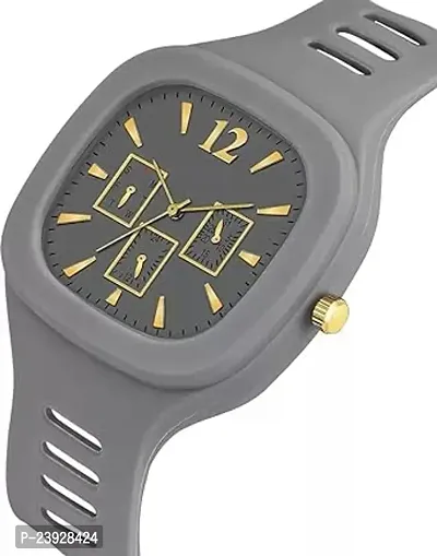 Grey Colour Sillicone Strap Square Dial Shape Blue Stylish Analog Watches - Gift For Birthday, Rakshabandhan And Other Festive Gifts-thumb0