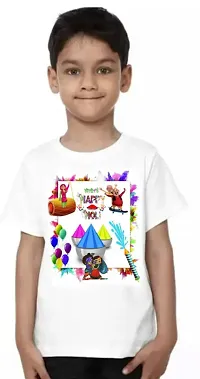 Stylish White Cotton Blend Printed Tees For Boys-thumb1