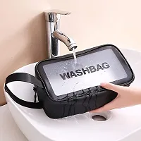 Clear Travel Toiletries Bag Waterproof Cosmetic Makeup Wash Bags PVC Portable Organizer Case Carry Pouch for Women Bathroom(Medium) (Black)-thumb1