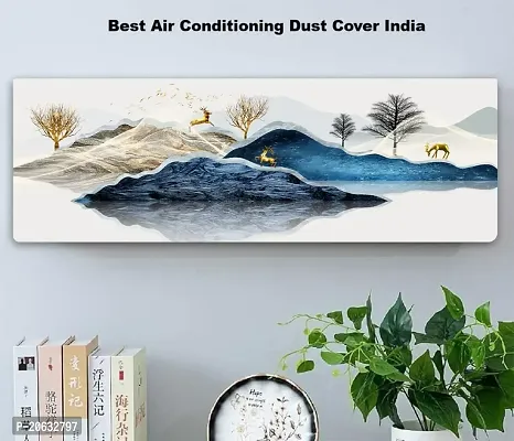 Deer Nature Printed Air Conditioning Dust Cover Folding Designer Ac Cover for Indoor Split Ac 1.5 ton (97 x 31 x 21 .5cm )