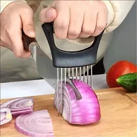 Food Slice Assistant Onion Holder Slicer - Stainless Steel Vegetable Holder Tomato Slicer Meat Slicer, Cutting Kitchen Gadget Onion Cutter,Kitchen Vegetable Slicing Aids(Black)-thumb2