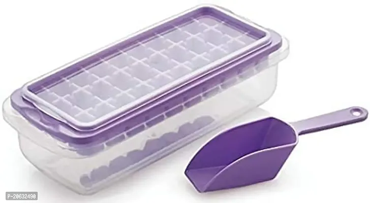 ARYAMURTI Ice Tray Molds with Lid and Scoop Plastic and Frozen Ice Preservation Box Multi-Color Plastic Ice Cube Tray (Pack of1)