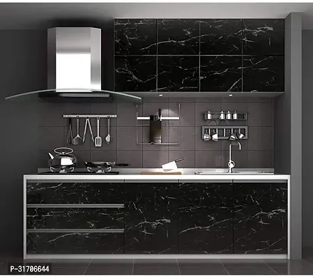 Oil-Proof, Waterproof Marble Effect Self-Adhesive Kitchen Stickers 40 X 200 Cm, Black Combo-thumb3