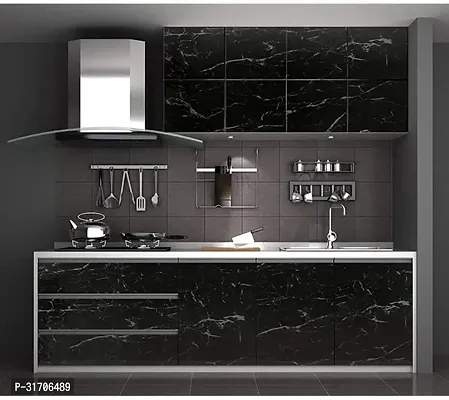 Oil-Proof, Waterproof Pvc Marble Effect Self-Adhesive Kitchen Stickers 40 X 200 Cm, Black Pack Of 2-thumb3