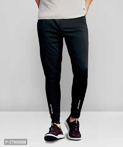 Stylish Black Nylon Solid Regular Fit Track Pants For Men-thumb0