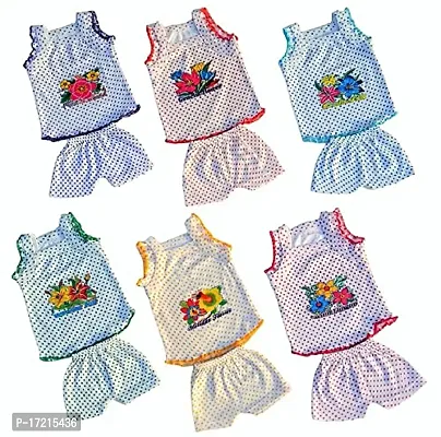 Stylish Baby Girls Soft Cotton Sleeveless Polka Print Casual Top Vest Shorts Dress For Kids Toddler New Born Combo Pack Of 6-thumb0