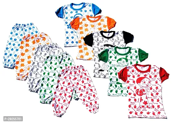 Baby Girls Kids Multicolor Printed Cotton T-Shirt Top And Pajama Pant Casual Dress Pack Of - 5