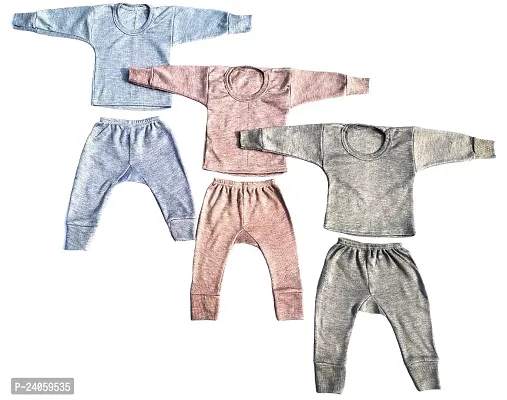 New Born Baby Kids Winter Wear Thermal Set Top and Pajama, Full Sleeve With Rib Combo Pack Of -3-thumb0