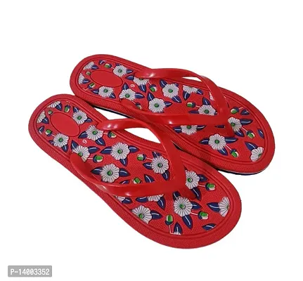 Rubber Red Printed Slipper For Women