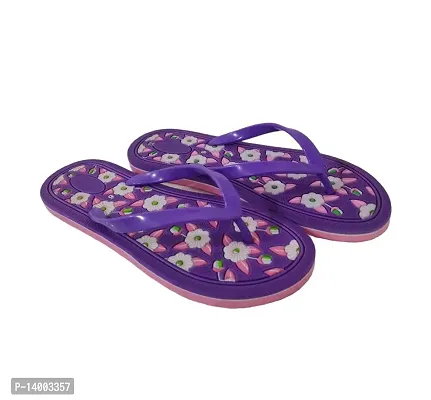 Rubber Purple Printed Slipper For Women