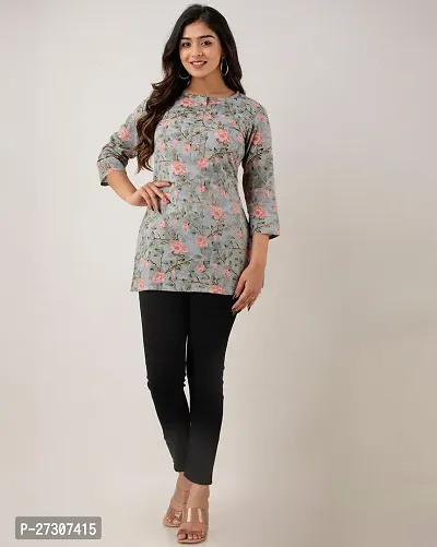 Beautiful Rayon Grey Printed Short Kurta For Women