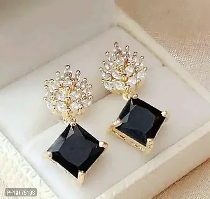 Black Alloy Drop Earrings for Women-thumb0