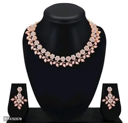 Pink American Diamond Necklace Set-thumb0