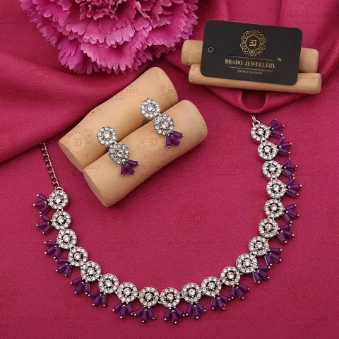 VISAMART JEWEL Brass Silver Silver, White, Purple Jewellery Set (Pack of 1) (OO-Pahal-Silver-Purple)