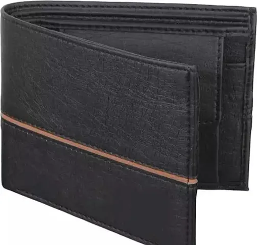 WILD EDGE Casual Men's Wallet with Stripe - Formal Wallet/Purse for Men - Men Solid Two Fold Artificial Leather Wallet