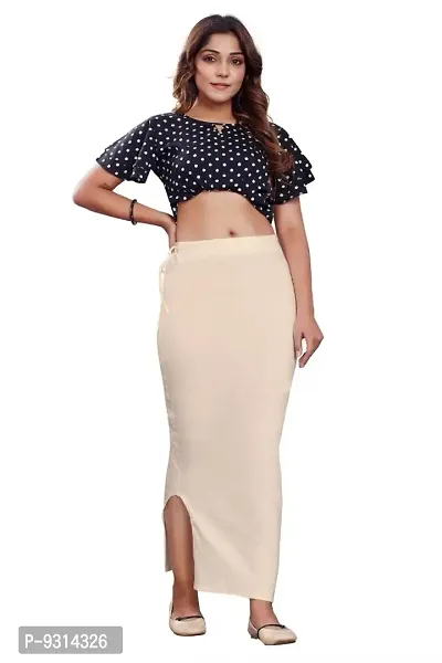 ADINA CLAIM COMFORT Women's Cotton Lycra Saree Shapewear with Drawstring, Saree Shapewear Petticoat for Women, Shape wear Dress for Saree (S, Beige)