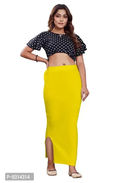 ADINA CLAIM COMFORT Women's Cotton Lycra Saree Shapewear with Drawstring, Saree Shapewear Petticoat for Women, Shape wear Dress for Saree (S, Yellow)