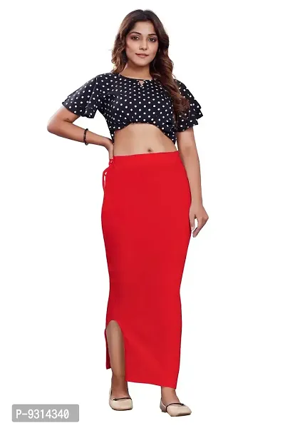ADINA CLAIM COMFORT Women's Cotton Lycra Saree Shapewear with Drawstring, Saree Shapewear Petticoat for Women, Shape wear Dress for Saree (S, RED)-thumb0