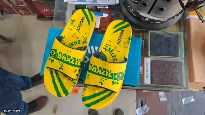 Stylish Yellow Rubber Printed Thong Flip-Flops For Men