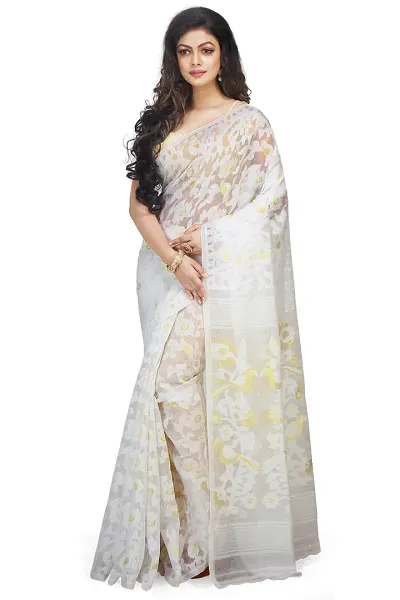 Stylish Net Floral Saree With Blouse Piece For Women