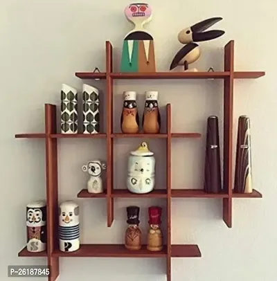 Wooden Wall Shelve For Home Decoration Items,Showcase For Home Decoration Items,Wall Shelve Home Decor For Living Room (Brown)-thumb0