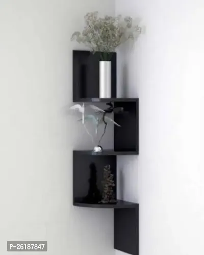 Wooden Wall Mount Corner Shelf Unit, 3-Tier Floating Wall Shelf With Exquisite Design, Black-thumb0