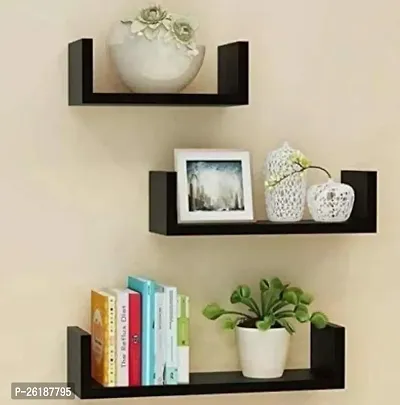 nbsp;Wooden Wall Rack Shelves Black Set Of 3 Shelves (4 X 16 X 4, 4 X 12 X 4, 4 X 8 X 4 Inches) Mdf -Medium Density Fiber Home Decoration Wall Decor