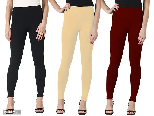 SAGEVI Winter Woolen Ankle Length Leggings for Women & Girls (Pack 3,Black, Beige, Maroon)