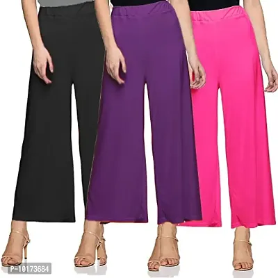 SAGEVI New Ultra Soft/Comfortable Malai Lycra Palazzo for Women/Girl Pack of 3 (Colour : Green, Grey, Black, Maroon)-thumb0