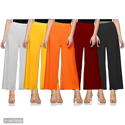 SAGEVI New Ultra Soft/Comfortable Malai Lycra Palazzo for Women/Girl Pack of 5 (Colour : Black, White, Maroon, Yellow, Orange) Loose