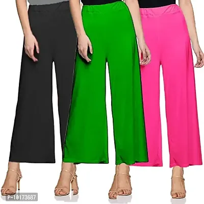 SAGEVI New Ultra Soft/Comfortable Malai Lycra Palazzo for Women/Girl Pack of 3 (Colour : Black, Maroon, Pink, Purple)