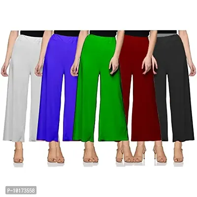 SAGEVI New Ultra Soft/Comfortable Malai Lycra Palazzo for Women/Girl Pack of 5 (Colour : Black, White, Maroon, Royal Blue, Green) Loose