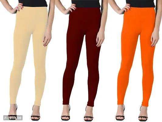 SAGEVI Winter Woolen Ankle Length Leggings for Women & Girls (Pack 3,Beige, Maroon, Orange)-thumb0
