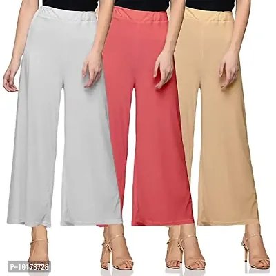 SAGEVI New Ultra Soft/Comfortable Malai Lycra Palazzo for Women/Girl Pack of 3 (Colour : Black, Beige, Pink, Coral)