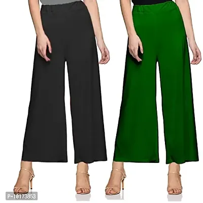 SAGEVI New Ultra Soft/Comfortable Malai Lycra Palazzo for Women/Girl Pack of 2 (Colour : Black,Green)-thumb0